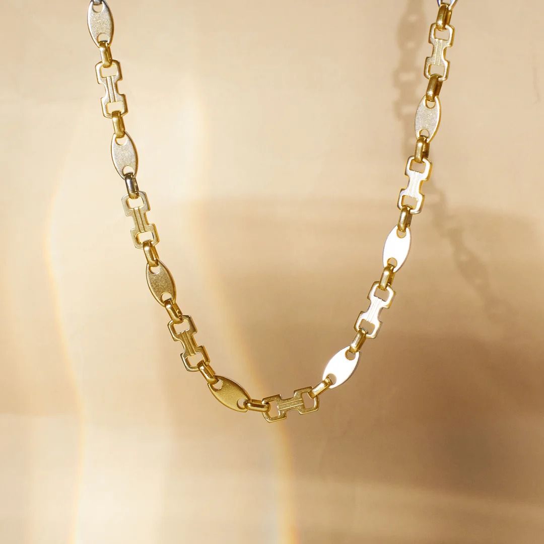 Pyarchand Jain Jeweller - Modern Geometric Link Gold Finish Statement Chain Necklace